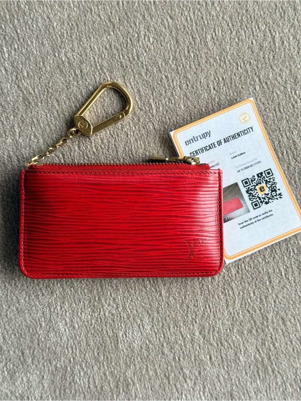 Louis Vuitton Red Epi Leather Key Pouch with Gold Hardware